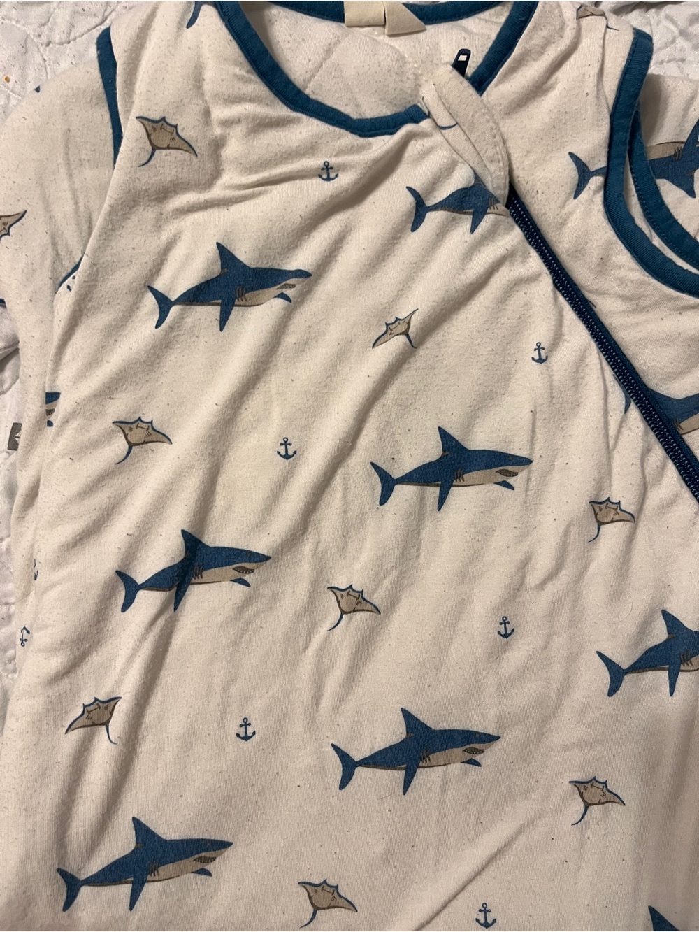 Kyte Sleeping Bag Sleepsack 2.5 Tog Shark Sea Life White/Blue 6-18M Cotton